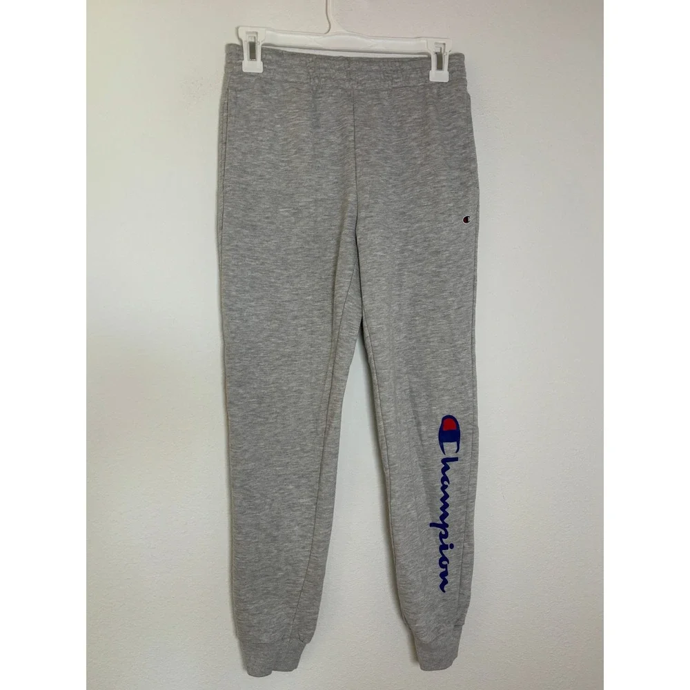 Champion Boys Heather Gray Fleece Jogger Sweatpants Large 14/16 Script Logo